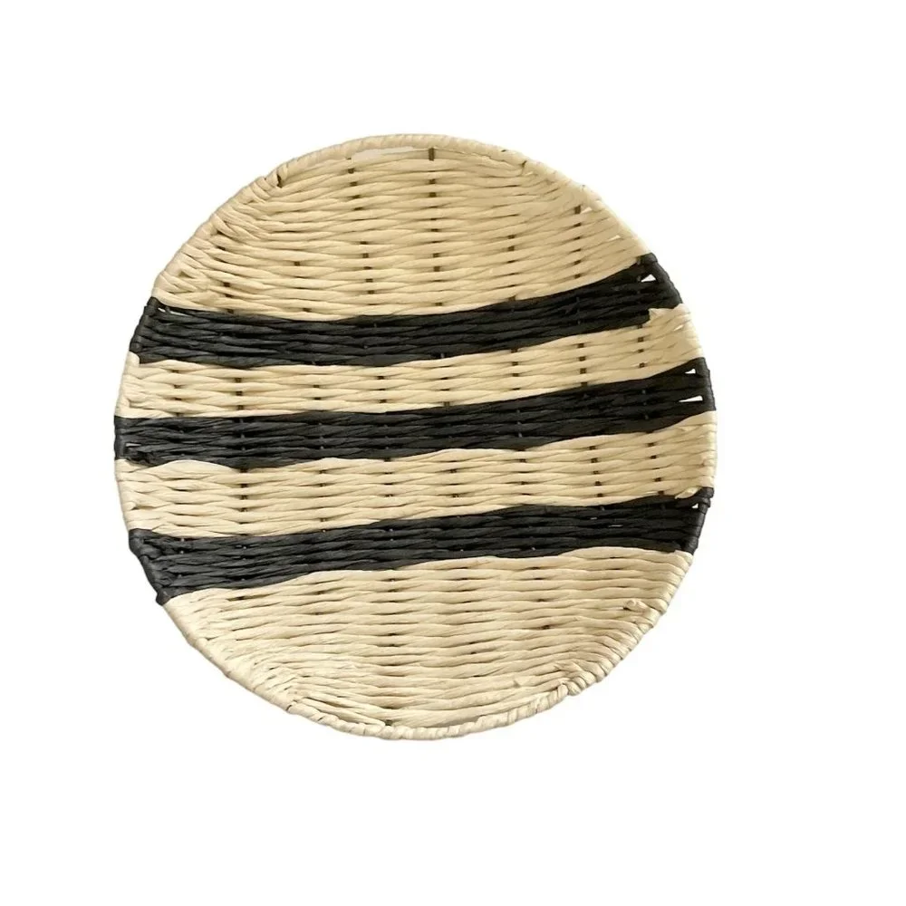 Round Home Decor‎ Basket Cream Black Stripe New